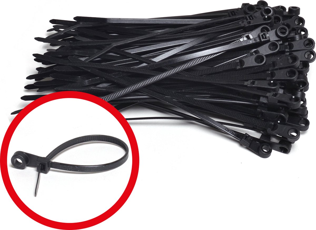 Kabelbinders met bevestigingsoog 3,6mm x 150mm zwart