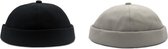 Docker Beanie Caps - Chapeau de marin en coton rétro et Chapeaux de Hip pour femmes hommes casquettes de pêcheur unisexe. 2- Set Noir, Beige.
