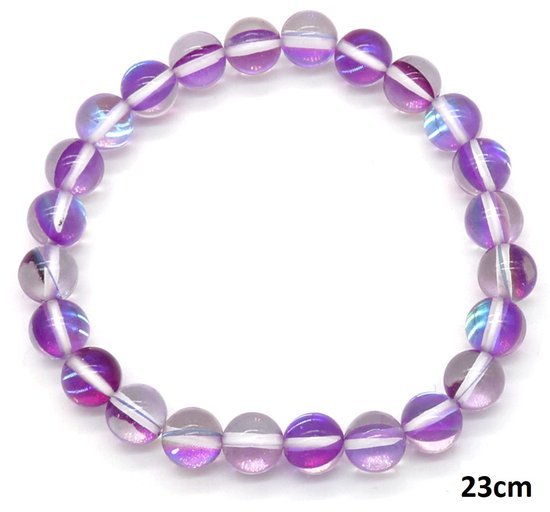 Bracelet - Pierre Violette 8 mm - Elastique - Longueur 23 cm