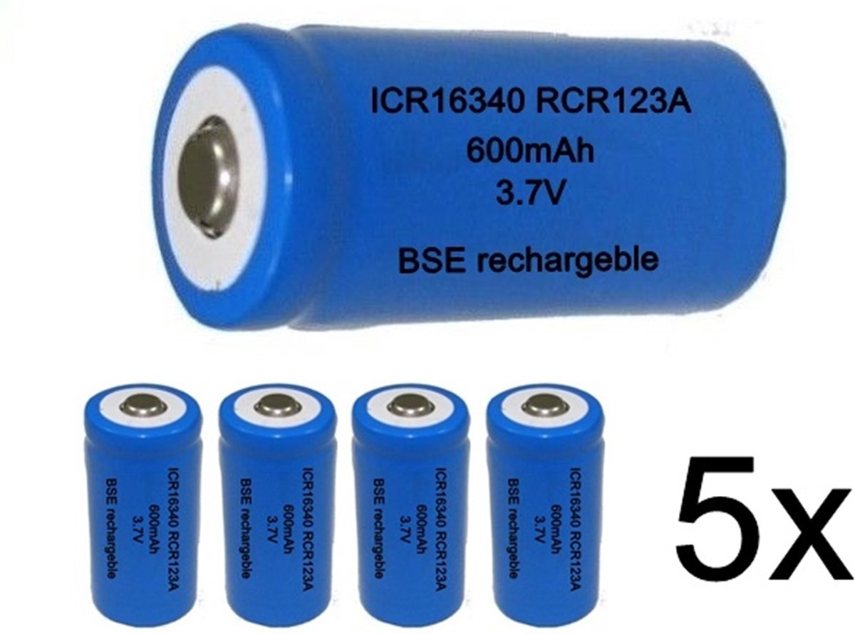 BSE ICR16340 16340 RCR123A 600mAh 3.7V oplaadbare lithiumbatterij - 5 Stuks