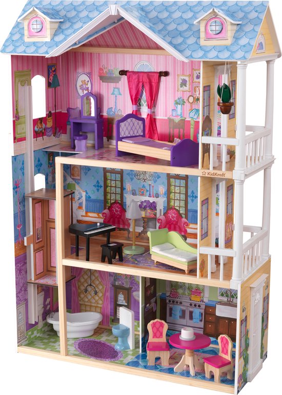 Destructief Wiskundige Blauwe plek KidKraft My Dreamy Dollhouse - Houten poppenhuis voor poppen van 30cm met  14-delige... | bol.com