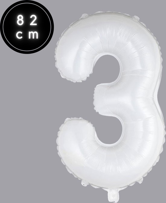 Cijfer Ballonnen - Nummer 3 - Wit - 82 cm - Helium Ballon - Fienosa