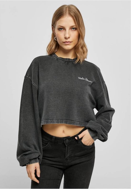 Urban Classics - Small Embroidery Terry Crewneck Crop Sweater/Trui - 3XL - Zwart