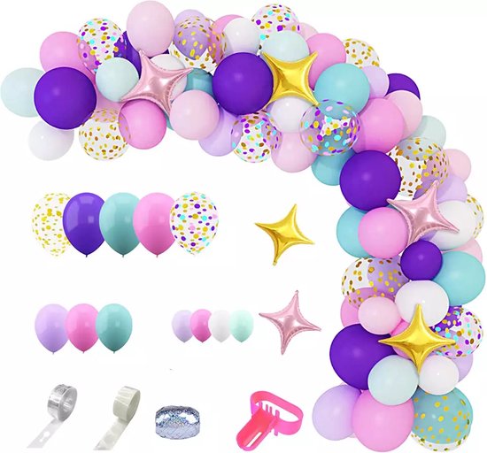 Ballonnen - Ballonnenboog - Unicorn thema - Eenhoorn thema - Roze - Paars - Kinderfeestje - Verjaardag versiering