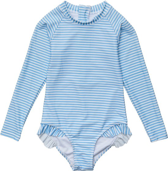Snapper Rock - UV Zwempak voor meisjes - Lange mouw - Gestreept - Cornflower blauw - maat 4 (97-104cm)