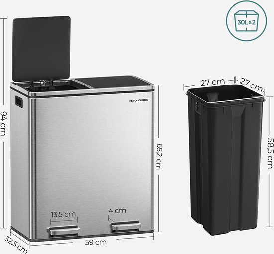 MIRA Home - Prullenbak - Afvalbak - Pedaalemmer - Vuilnisbak - Vuilbak - 58.6x65x32