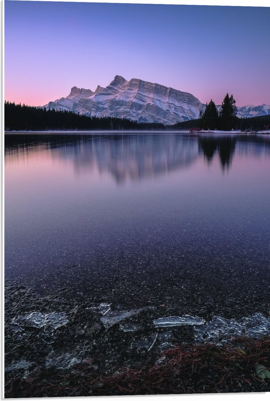 WallClassics - Panneau en mousse PVC – Grande Berg sur un lac gelé avec Arbres – Photo 50 x 75 cm sur panneau en mousse PVC