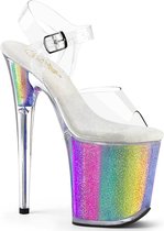 Pleaser - FLAMINGO-808RG-01 Sandaal met enkelband, Paaldans schoenen - US 5 - 35 Shoes - Regenboog/Transparant