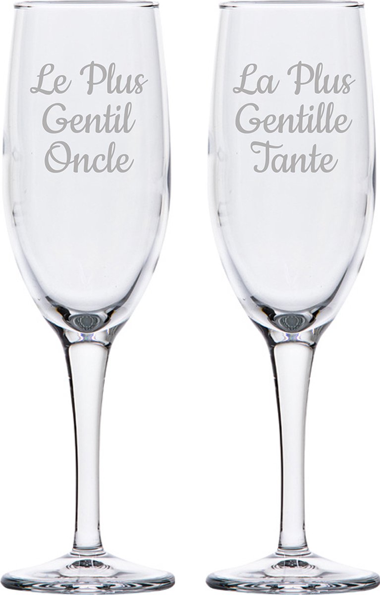 Champagneglas gegraveerd - 16,5cl - Le Plus Gentil Oncle & La Plus Gentille Tante