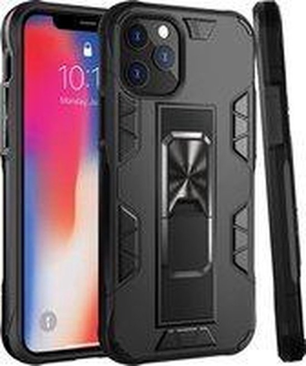 HB Hoesje Geschikt voor Apple iPhone 12 Pro Max Zwart - Magnetic Kickstand Armor Case