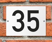 Huisnummerbord wit - Nummer 35 - standaard - 16 x 12 cm - schroeven - naambord - nummerbord - voordeur