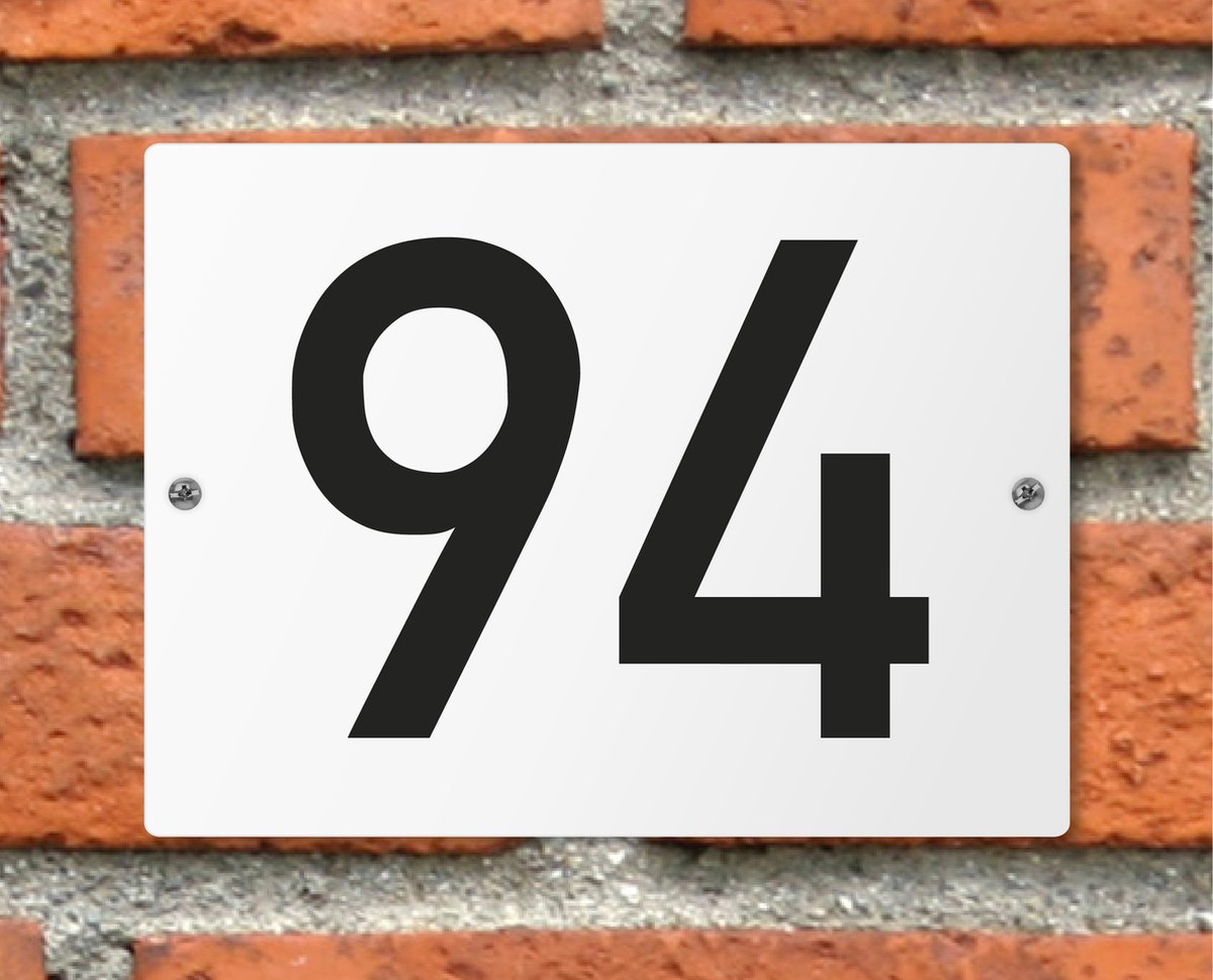 Huisnummerbord wit - Nummer 94 - standaard - 16 x 12 cm - schroeven - naambord - nummerbord - voordeur