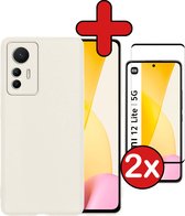 Hoesje Geschikt voor Xiaomi 12 Lite Hoesje Siliconen Case Hoes Met 2x Screenprotector - Hoes Geschikt voor Xiaomi 12 Lite Hoes Cover Case - Wit