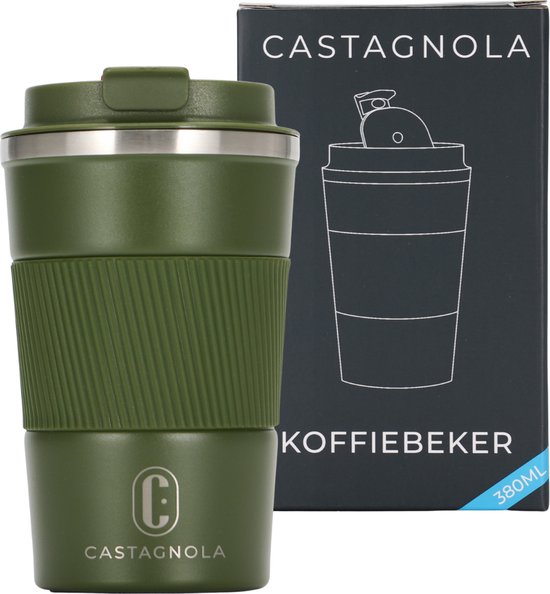 Castagnola Design RVS Koffiebeker To Go - Groen - 380ml - Thermosbeker - Theebeker cadeau geven