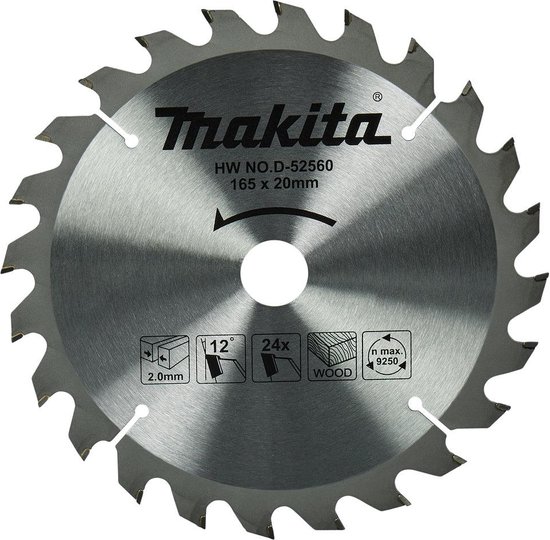 Lame de scie circulaire Makita pour bois | Standard | Ø 165mm Trou d'axe 20mm 24T - D-52560