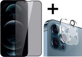 Screenz® - PRIVACY Screenprotector + Camera lens protector geschikt voor iPhone 13 Pro Max - Tempered glass Screen protector geschikt voor iPhone 13 Pro Max - Beschermglas - Glasplaatje - 1+1 stuks