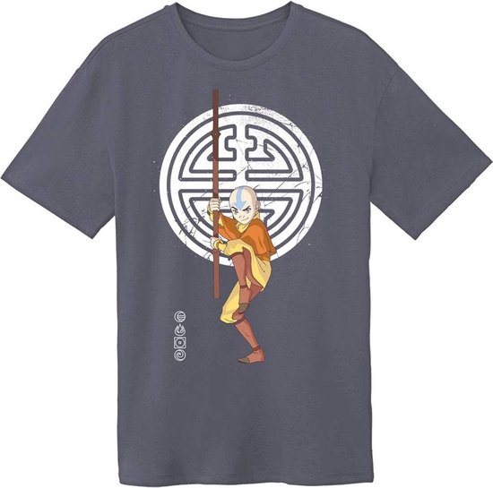 Avatar: The Last Airbender Heren Tshirt -XL- Aang With Symbols Grijs