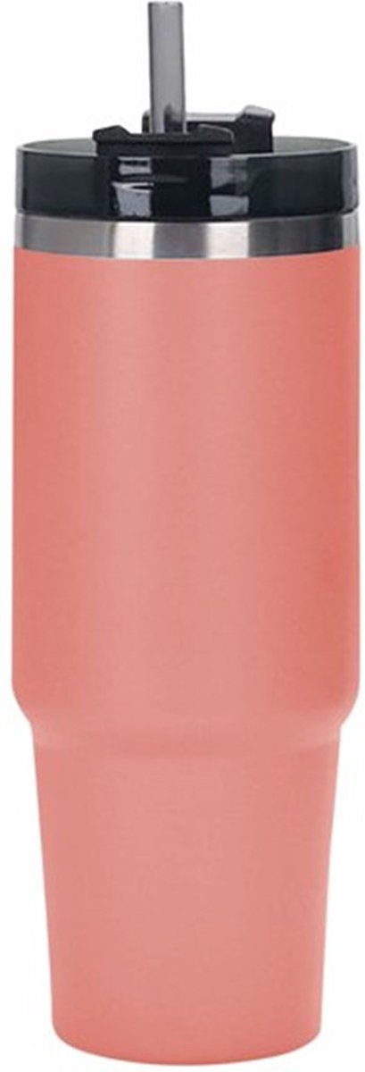Casero Roestvrijstalen geïsoleerde warm en koud drink beker - thermosbeker - travel mug - met deksel en rietje 890ml Roze