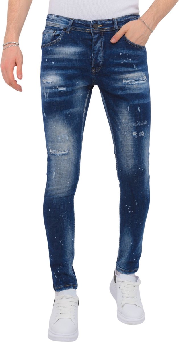 Designer Jeans With Paint Splatter Heren - Slim Fit -1072- Blauw