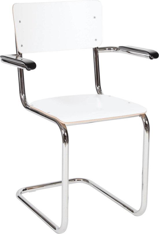 Chaise de salle à manger à cadre en porte-à-faux Workliving École avec accoudoirs - Wit