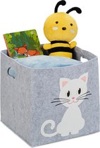 Relaxdays opbergmand kinderkamer - vilten speelgoedmand met dier - opbergbox speelgoed - Kat