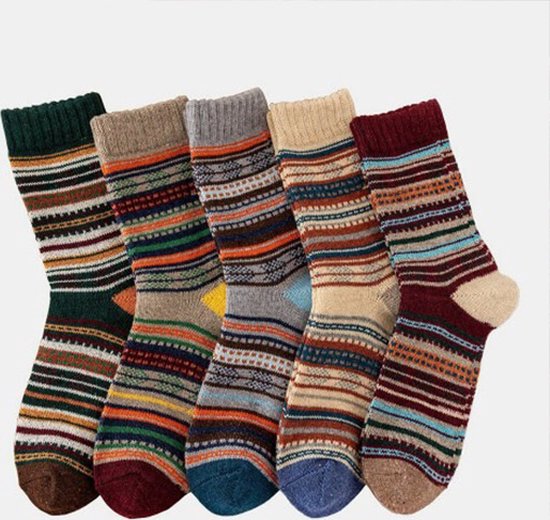 Wollen sokken - Winter sokken - Noorse sokken - 5 paar - One size