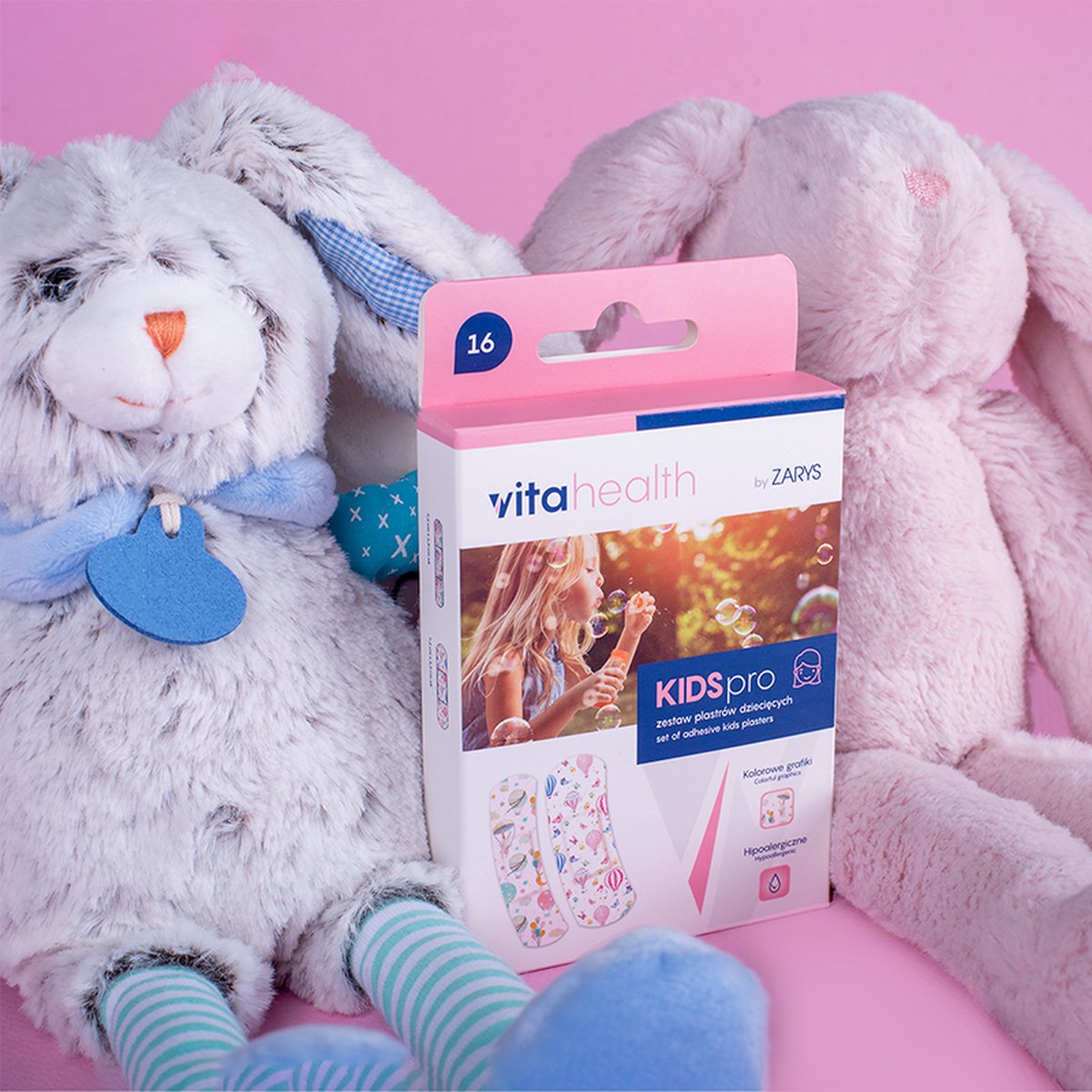 Vitahealth Kids Pro voor meisjes set van 16 stuk - 7.2 x 1.9 cm x 8 stuk / 7.2x2.5 cm x 8 stuk - hypoallergeen pleister voor kinderen - wondpleister voor meisjes