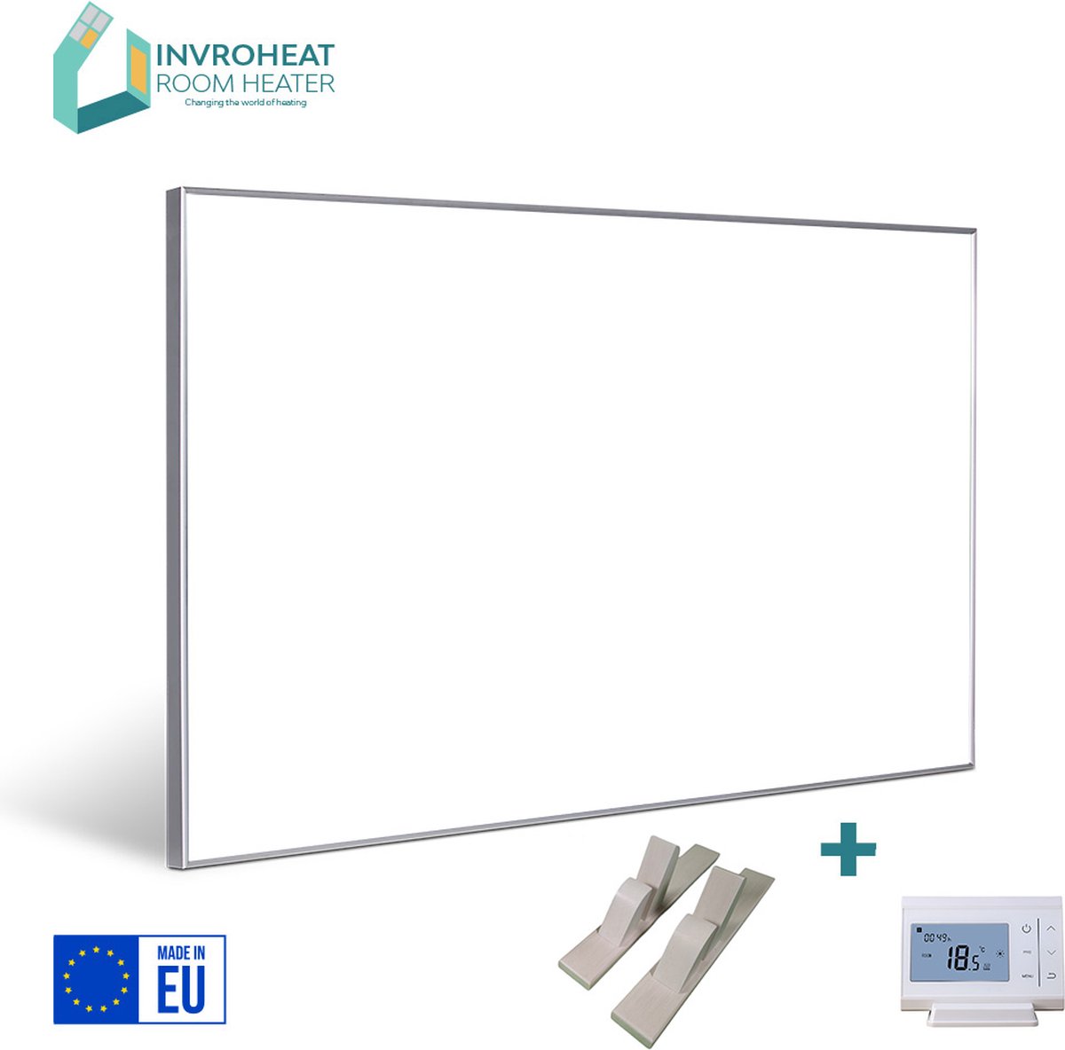 Invroheat infrarood paneel Wit + Voetjes - 800Watt - 91.5x61cm - Een Invroheat paneel is duurzaam, energie efficiënt en warmt snel op - Met display-thermostaat en afstandsbediening