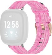 By Qubix geschikt voor Fitbit Versa 3 - Fitbit Versa 4 - Fitbit Sense 1 - Fitbit Sense 2 Canvas nylon bandje - Roze Smartwatchbandje bandje Armband Polsband Strap Band Watchband