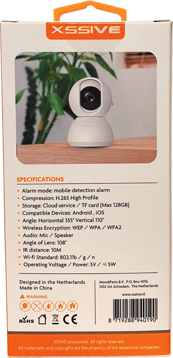 Xssive Smart Wifi Camera - 360° home security - Cloud opslag - 10M