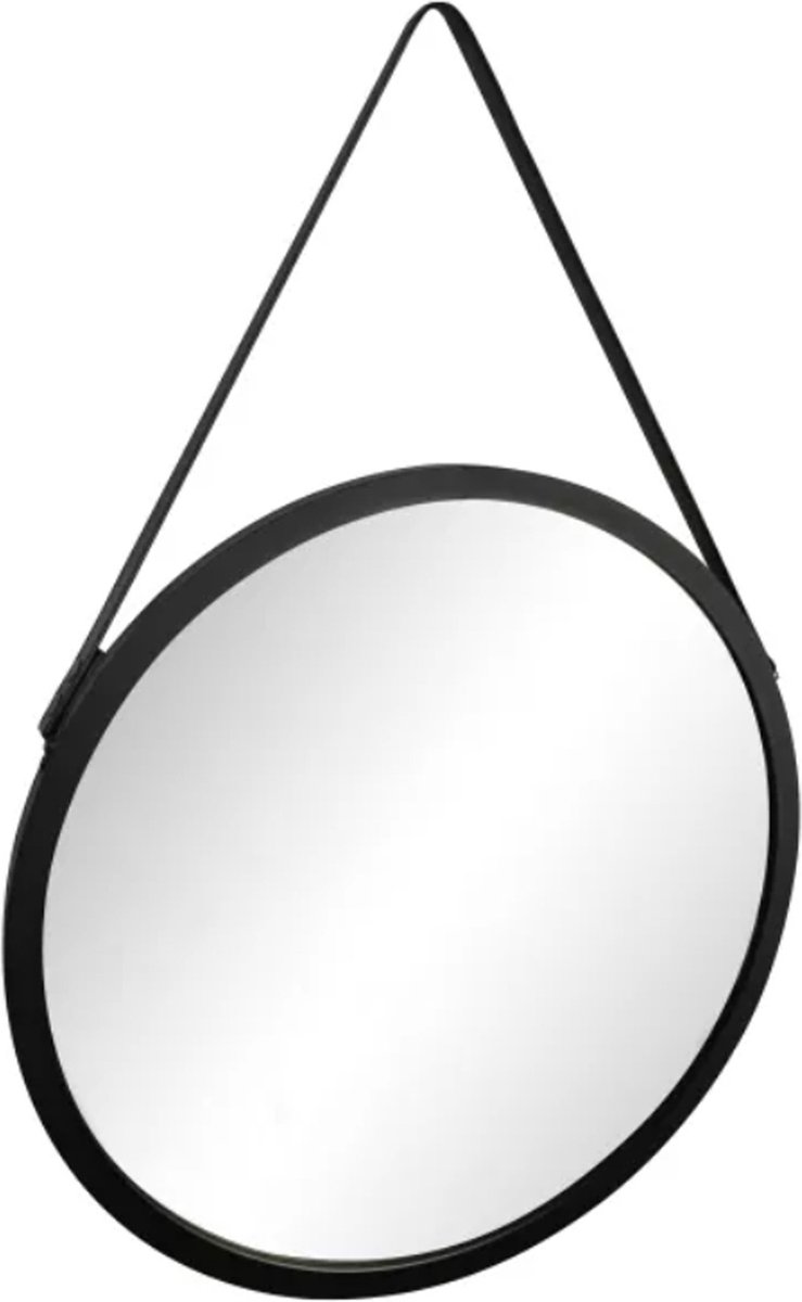 Spiegel MISCHA - luxe en moderne ronde spiegel - diameter 53 cm - mat zwart - badkamer - wastafel