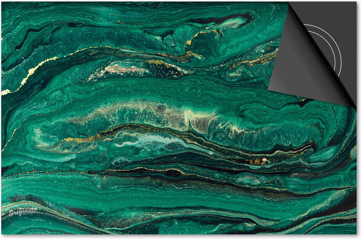 Inductie beschermer 59x52 - afdekplaat inductie mat - Dietrix Kookplaat beschermer - DELUXE - Marmer - Smaragd groen goud