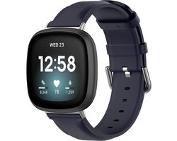 By Qubix - Compatible Fitbit bandje - geschikt voor Fitbit Versa 3/4 & Sense 1/2 leren bandje - Donkerblauw Smartwatchbandje bandje Armband Polsband Strap Band Watchband