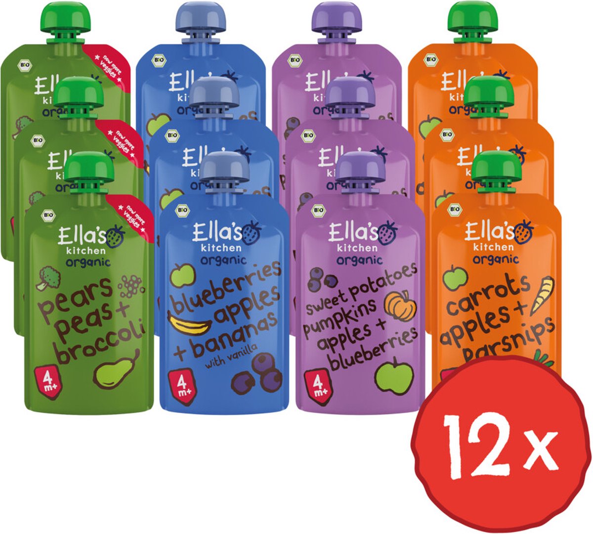Goedkoopste Ella's kitchen 12 stuks Knijpzakjes Mix Pakket