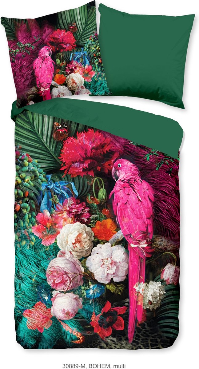 Pure Dekbedovertrek "bloemen, bladeren en een papagaai" - Multi - (240x200/220 cm) - Microfiber
