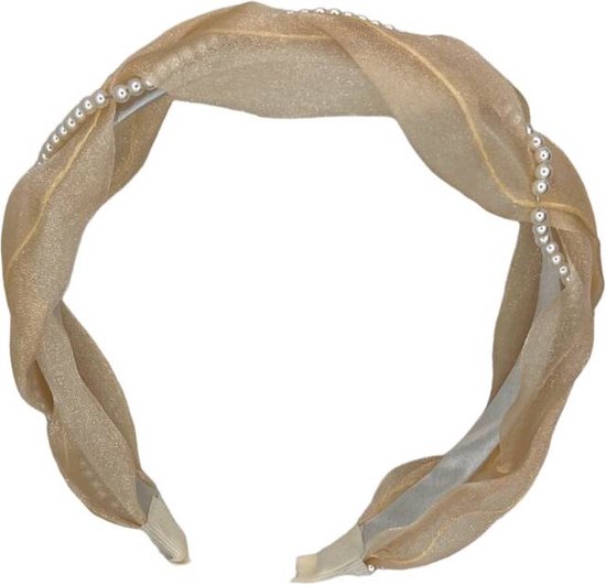 Wollen witte haarband met parels in de vorm van een strik , lekker warm ideaal voor Wollen witte haarband met parels in de vorm van een strik , lekker warm ideaal voor