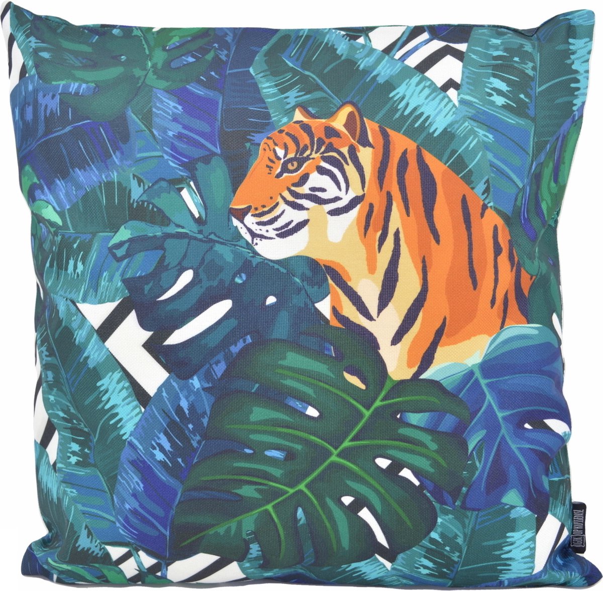 Gek op Kussens! Sierkussen Green Leopard - Outdoor | 45 x 45 cm | Katoen/Polyester Blauw-Oranje