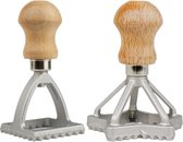 Ravioli snijder/stempel set - 2 stuks - Vierkant 4cm/Ster 7cm - Aluminium - handvat van hout - Gemaakt in Italië