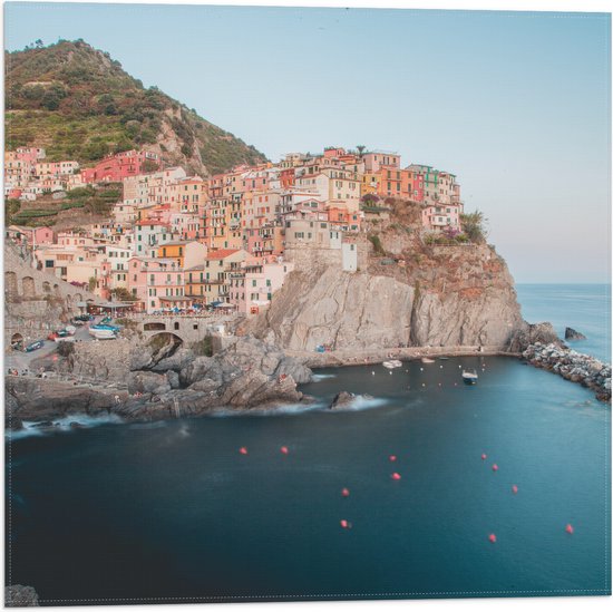 Vlag - Huisjes aan de Kust in Cinque Terre, Italië - 50x50 cm Foto op Polyester Vlag