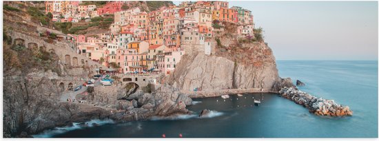 Poster Glanzend – Huisjes aan de Kust in Cinque Terre, Italië - 60x20 cm Foto op Posterpapier met Glanzende Afwerking