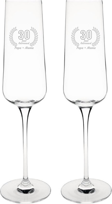Verres à champagne gravés 27cl Papa + Maman 30 ans mariés