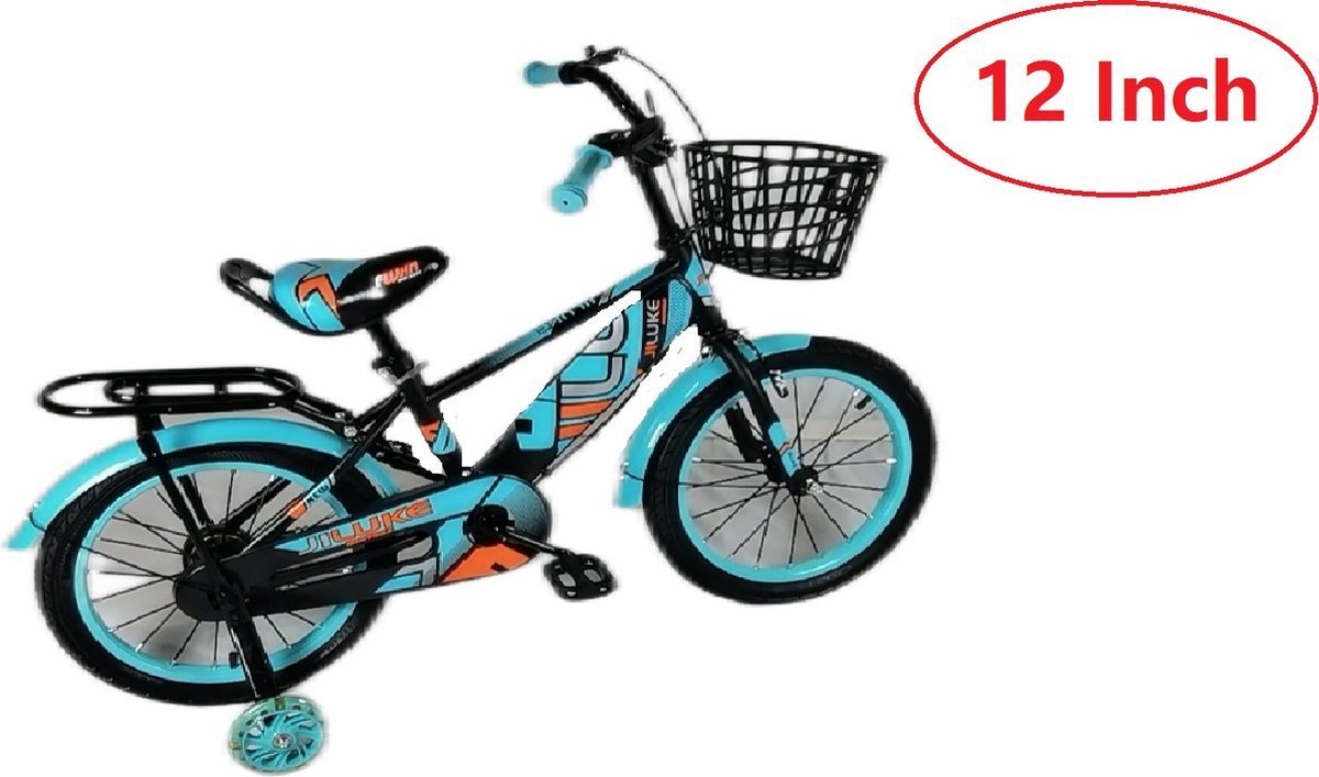 Kinderfiets - 12 Inch Kinderfiets -vanaf 2-4 Jaar Jongens en Meisjes Fietsen - Terugtrap -Rem -Stabilisatoren（2 Zijwieltjes）- Mandje - Achterbank - Groente