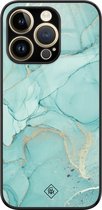 Casimoda® hoesje - Geschikt voor iPhone 14 Pro Max - Marmer mint groen - Luxe Hard Case Zwart - Backcover telefoonhoesje - Mint