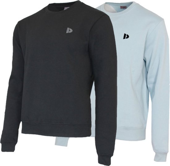 2 Pack Donnay - Fleece sweater ronde hals - Dean - Heren - Maat L - Black & Sage green (493)