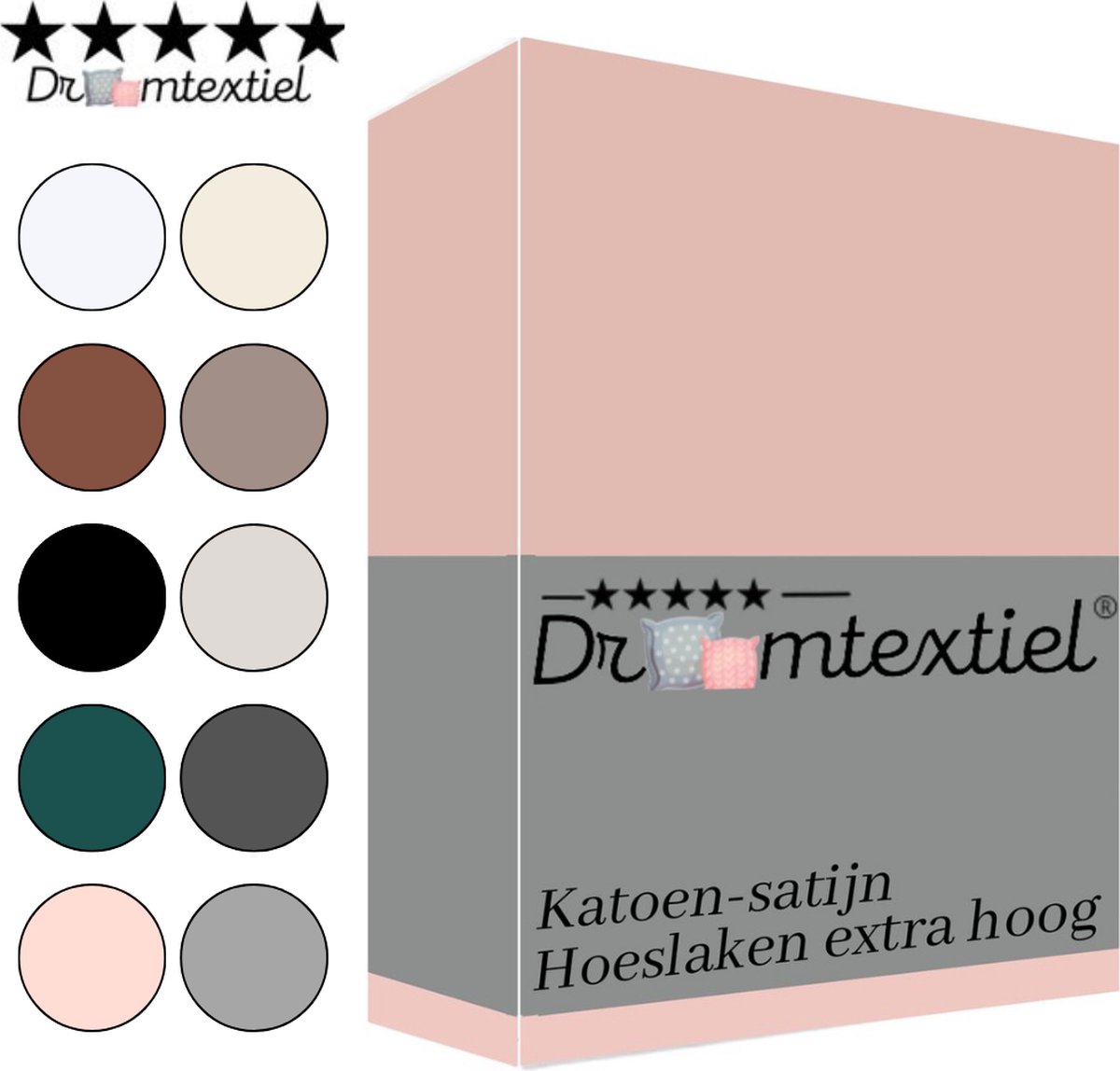 Droomtextiel Hoeslaken Katoen-Satijn - Roze - 140x200 cm - Hoogwaardige Kwaliteit - Super Zacht - Hoge Hoek