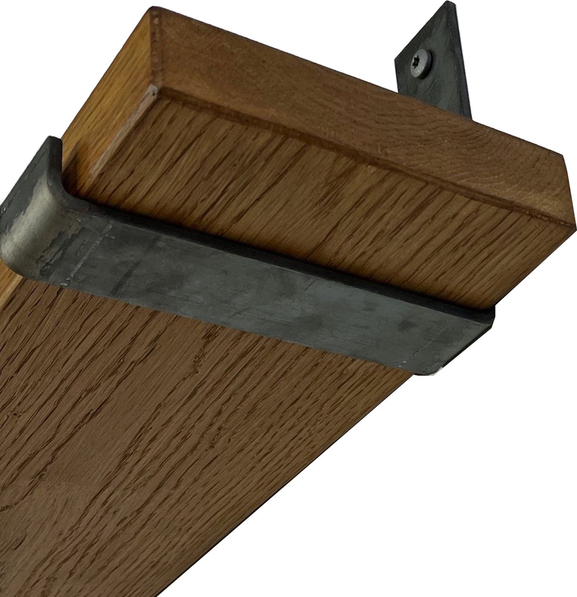 GoudmetHout Wandplank Industrieel - 80 x 15 cm Muurplank - Donker Eiken Hout - Decoratie Wandrek & Boekenrek - Hangplank Keuken - Wall Shelf + 2 Plankdragers van Ruw Staal Donker eiken - Zonder coating - 15 cm