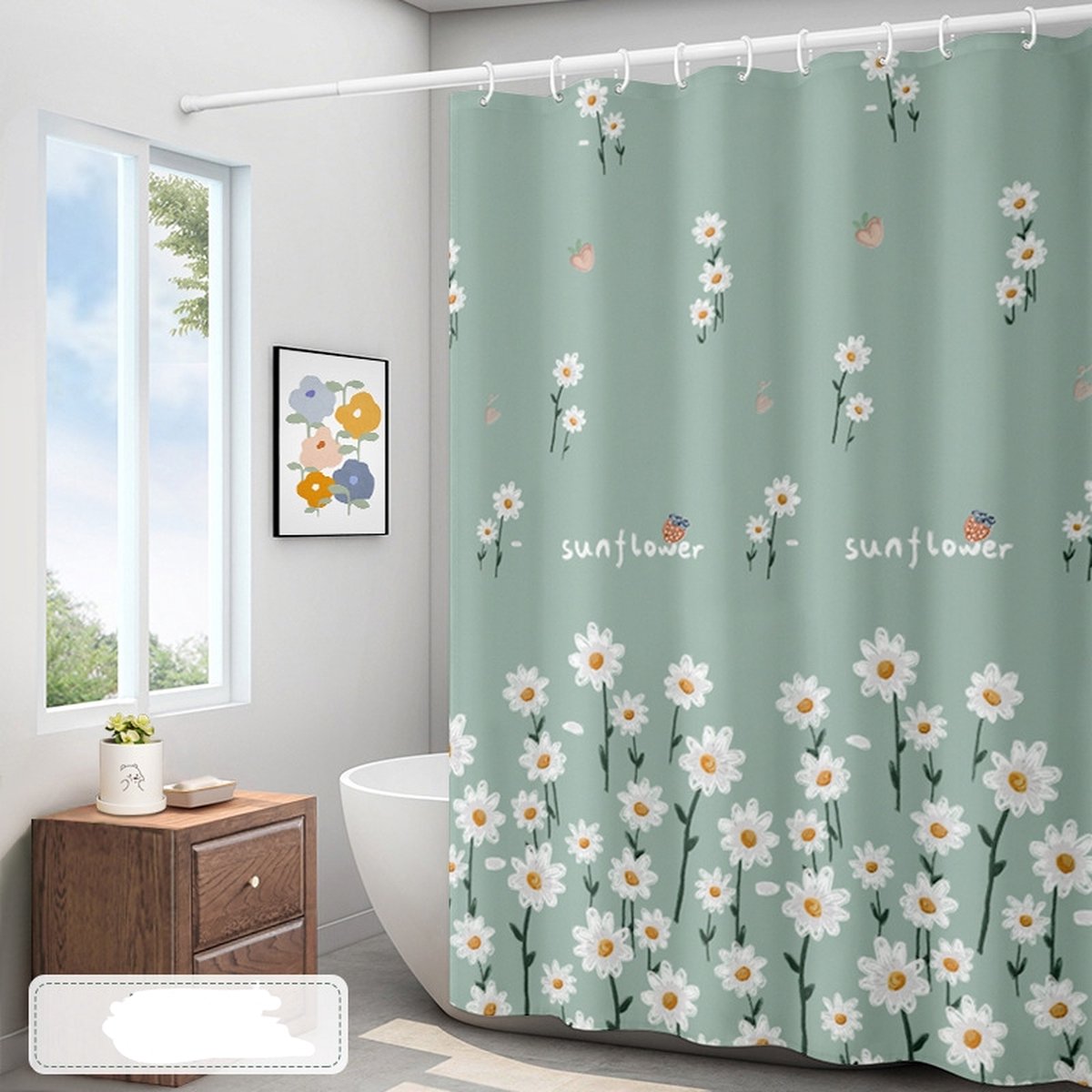 Douchegordijn polyester douchegordijn digitaal printen verdikt waterdicht badkamergordijn balkongordijn inclusief ringen 180x200cm (madeliefje)