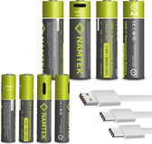 Piles rechargeables Namtek AA + AAA 1,5 Volt (2600 + 740 mWh) avec Câbles de charge USB Type-C - Piles au lithium - Choix durable - 8 pièces
