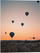 WallClassics - Vlag - Luchtballonnen boven Landschap met Zonsondergang - 30x40 cm Foto op Polyester Vlag
