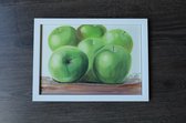 Schilderij groen appels - olieverf - maat A4